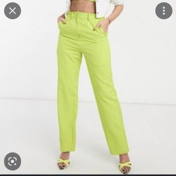 𝅺AVERARDO Bessi High Rise Yellow Pants 8 Luxury Preppy Tennis Prep Straight Leg - Picture 2 of 14